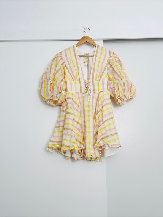 For Love And Lemons Dresses & Skirts - NWT For Love and Lemons Rue Puff Sleeve Mini Dress in Yellow Plaid Size Small